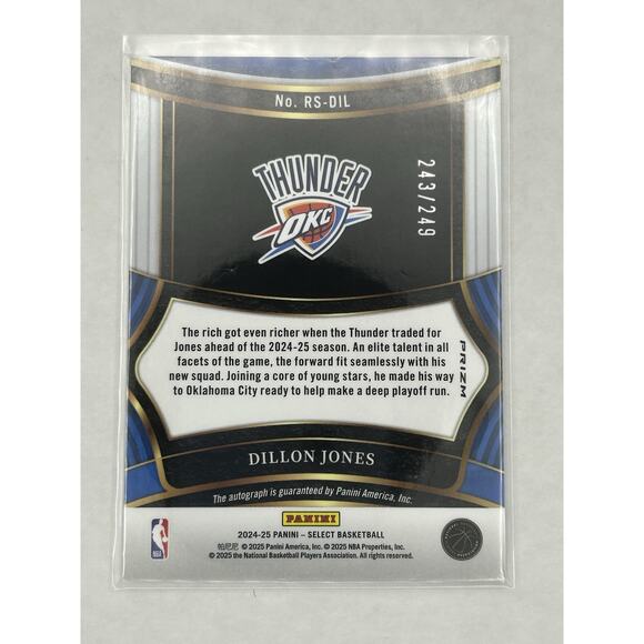 2024-25 Select Dillon Jones Silver Prizm Rookie RC Auto Autograph /249 - Picture 2 of 2